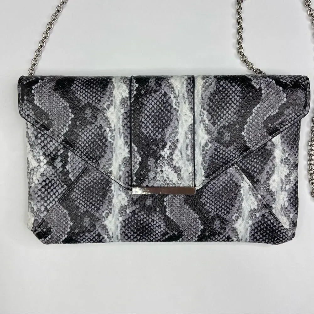 INC Faux Snakeskin Crossbody Clutch Black White